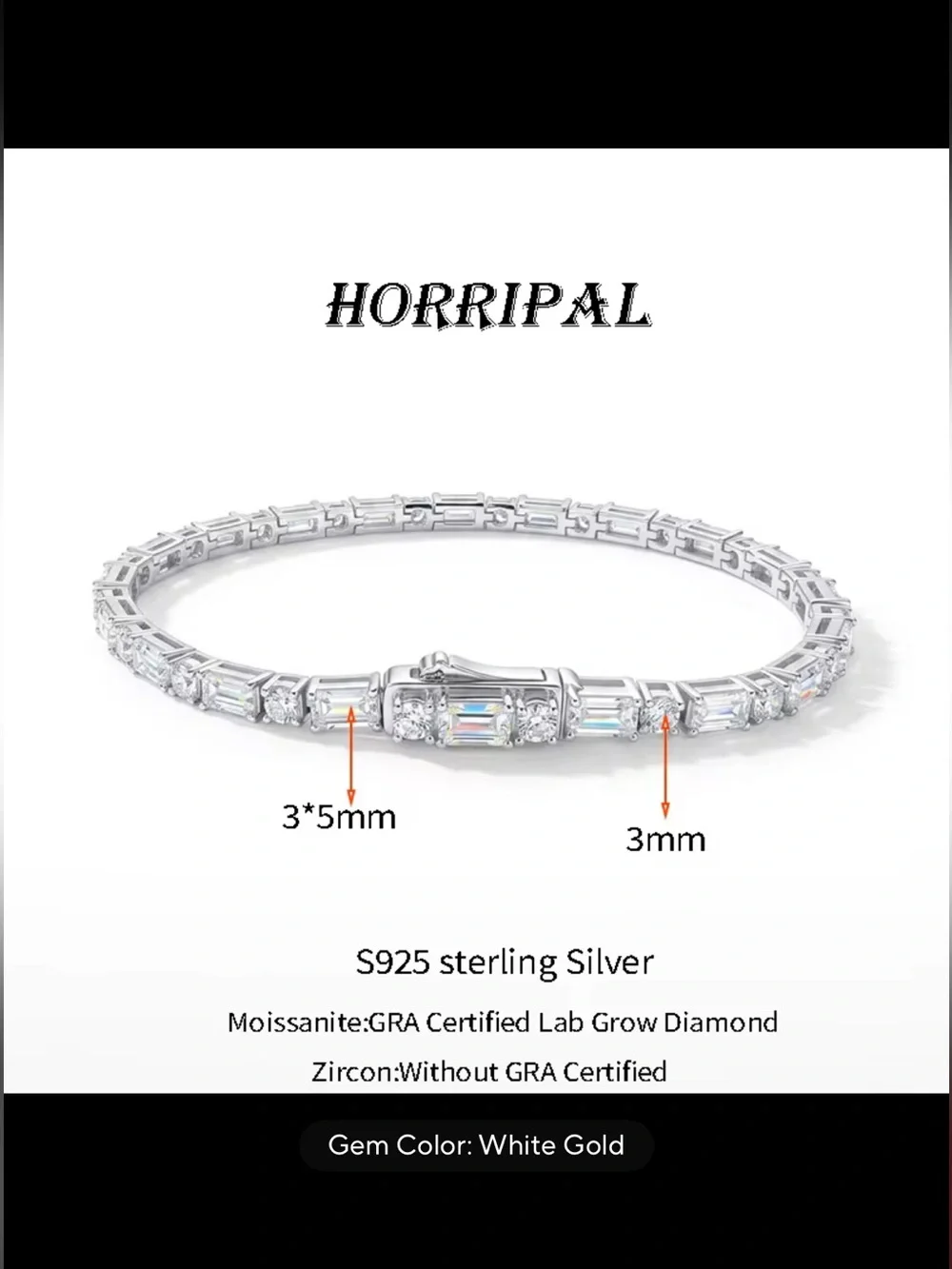 18K White Gold - Silver Moissanite Bracelet 3mm - D/VVS1